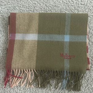 Mulberry Checked Wool Scarf with Fringe